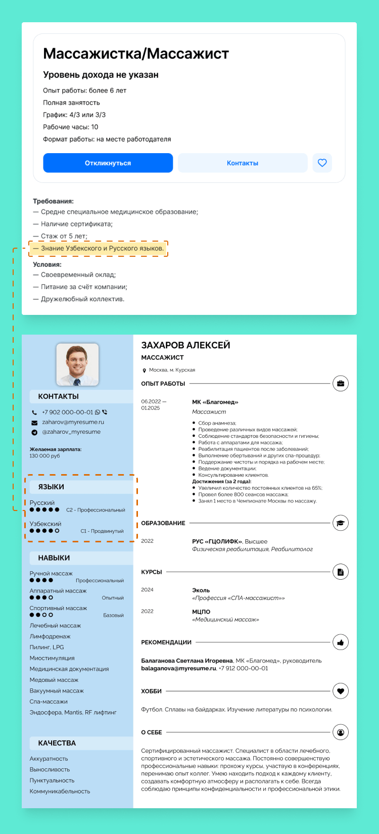 резюме на работу массажиста