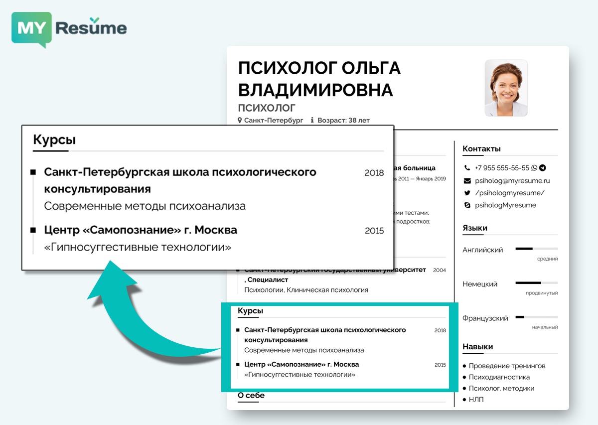 шаблоны резюме курсы и дополнительное образование