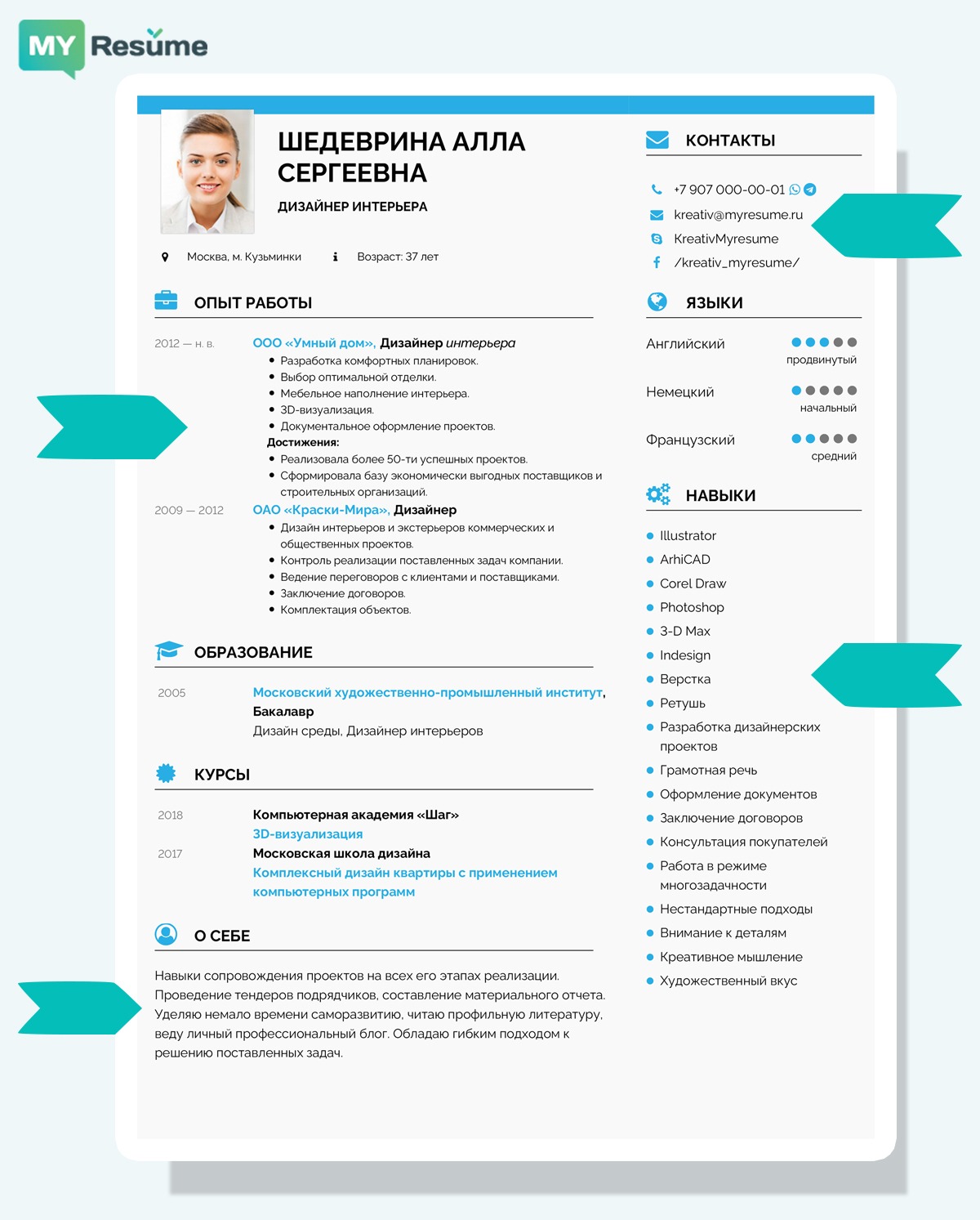 резюме: блоки и разделы - примеры как заполнить