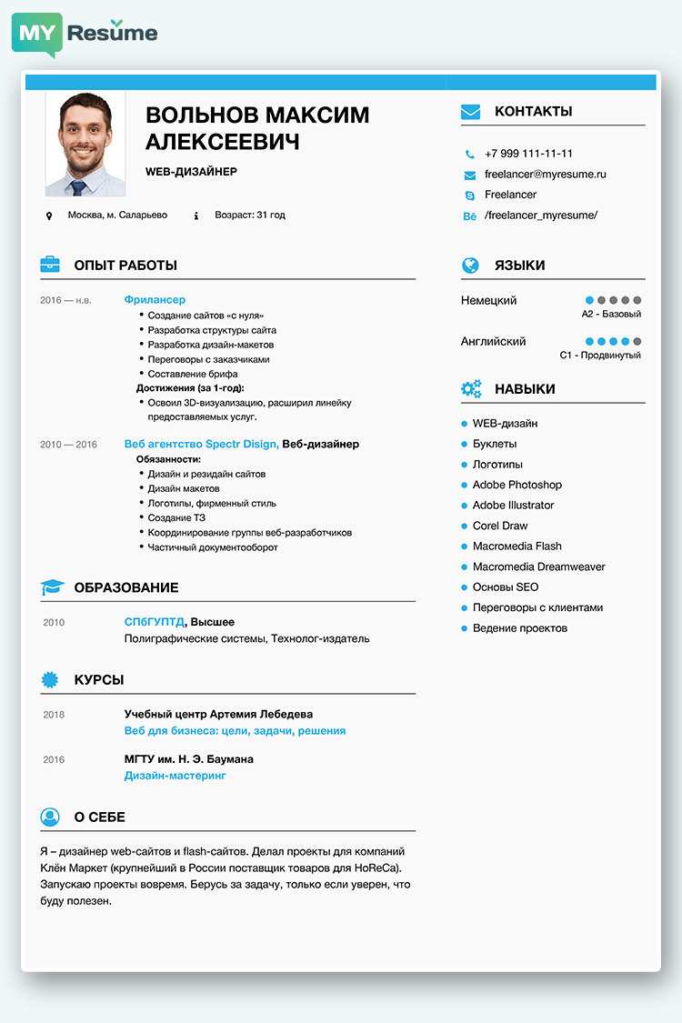 шаблон для резюме интуиция