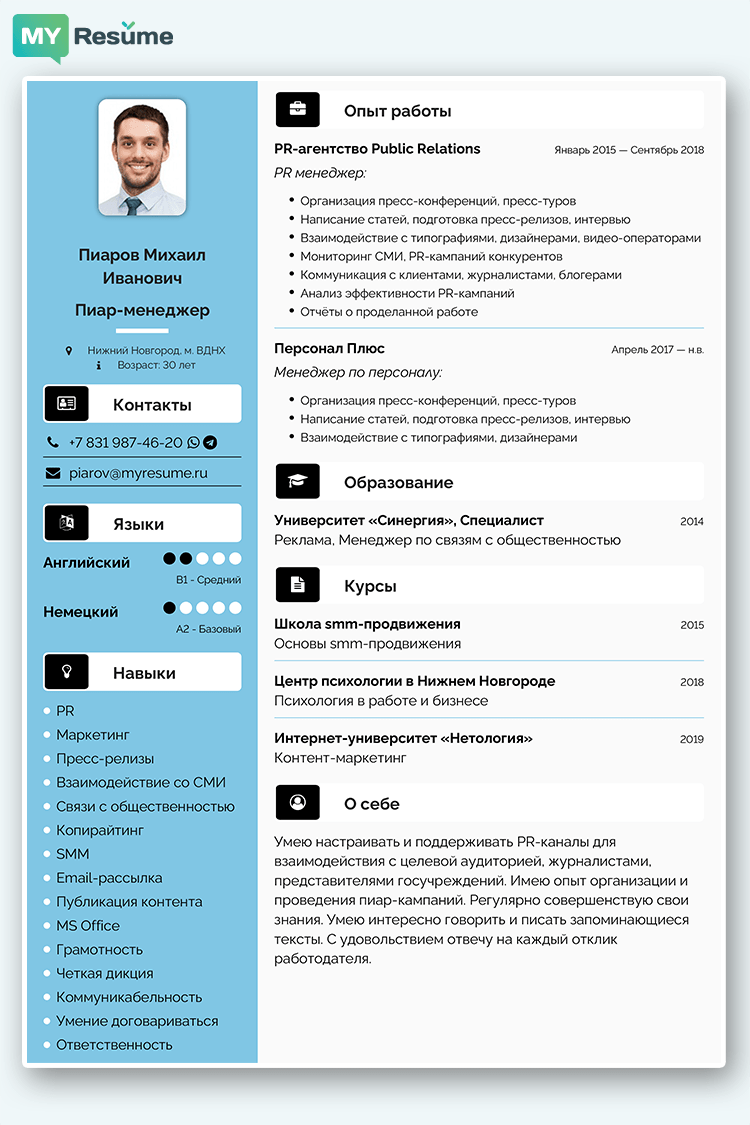 шаблон для резюме воображение