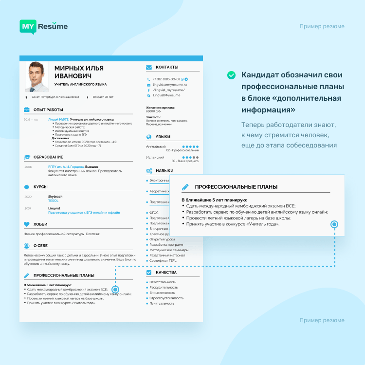 профессиональные планы на будущее в резюме пример
