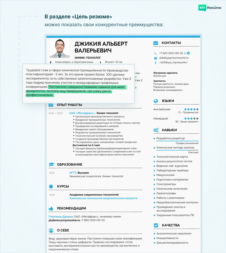 ожидание от работы в резюме пример
