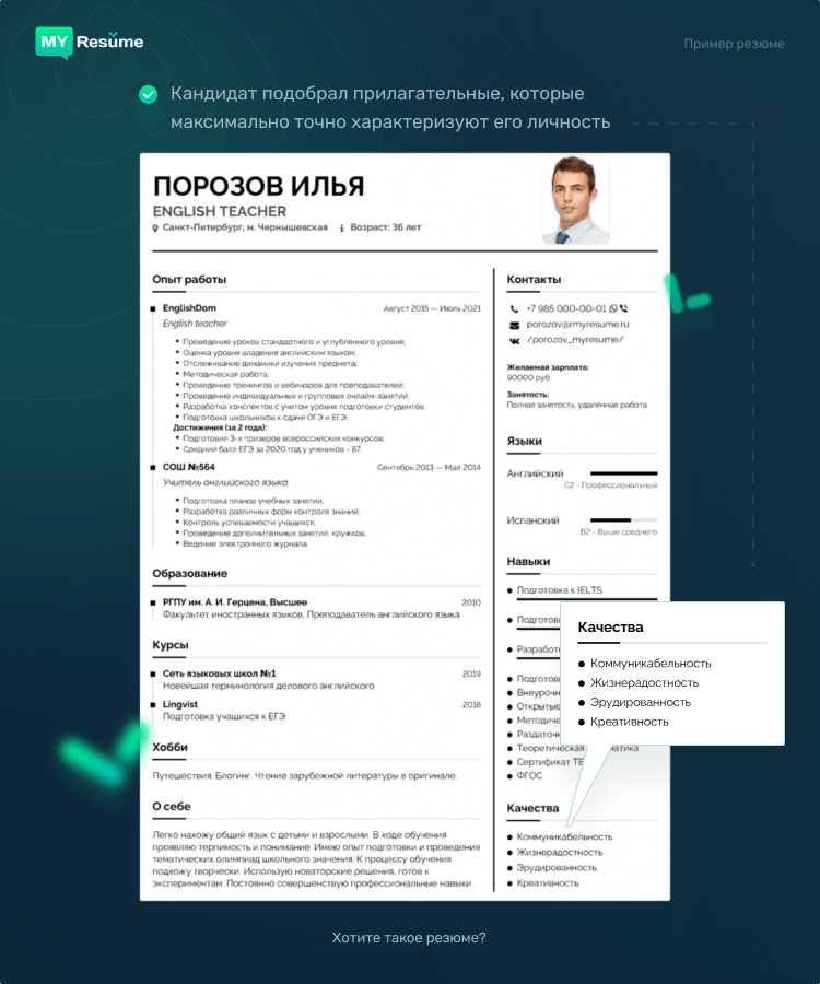 прилагательные чтобы описать себя для резюме
