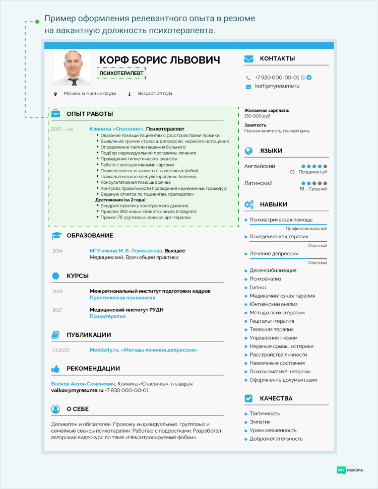 релевантный опыт работы это