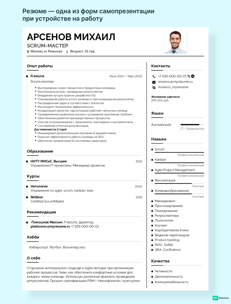 самопрезентация в анкете на работу