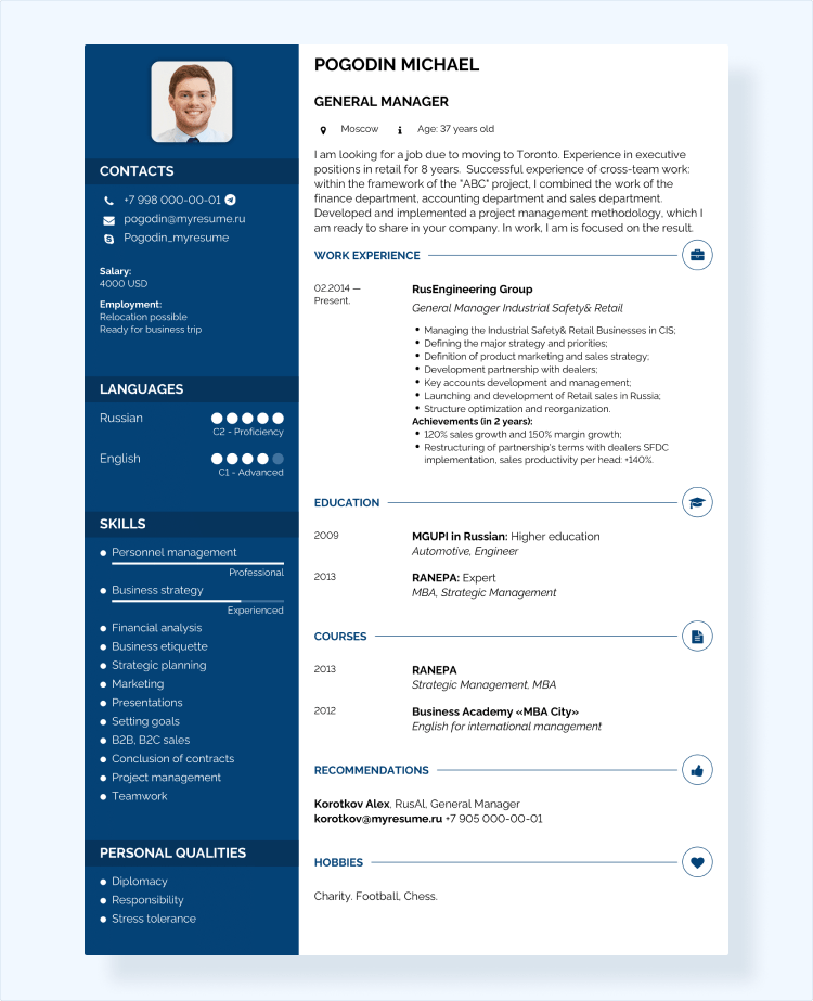 образец резюме на английском языке шаблон