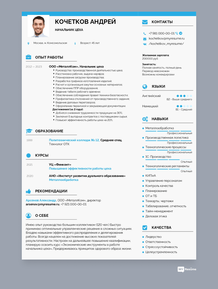 резюме на работу образец 2023 скачать