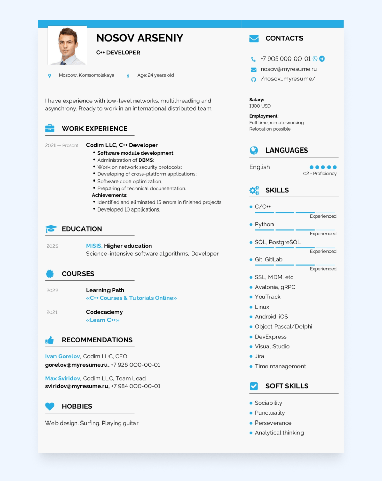 cv резюме образец на английском шаблон скачать