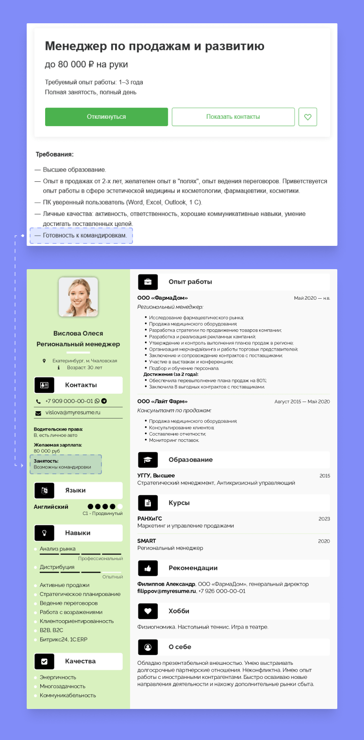 отношение к командировкам резюме