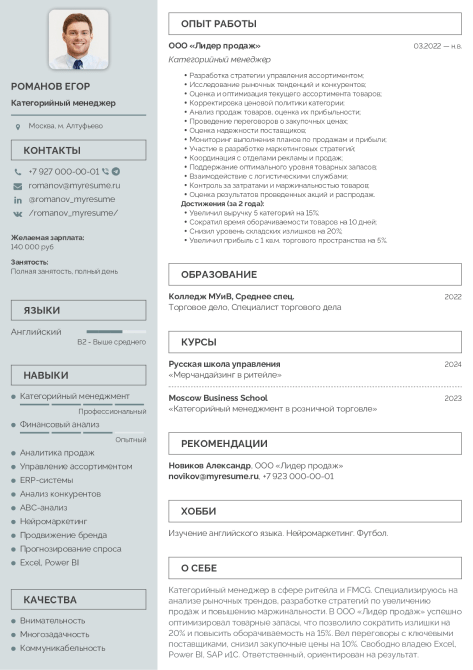 резюме категорийного менеджера образец