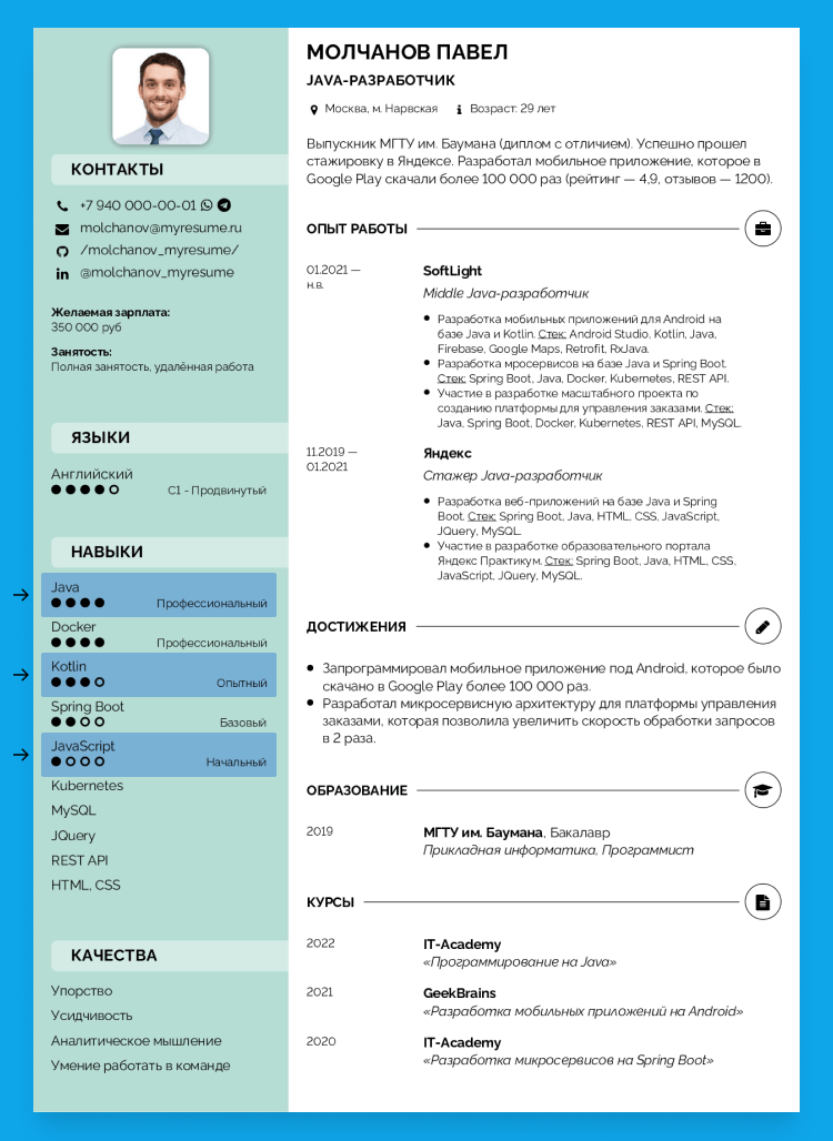 знание языков программирования в резюме