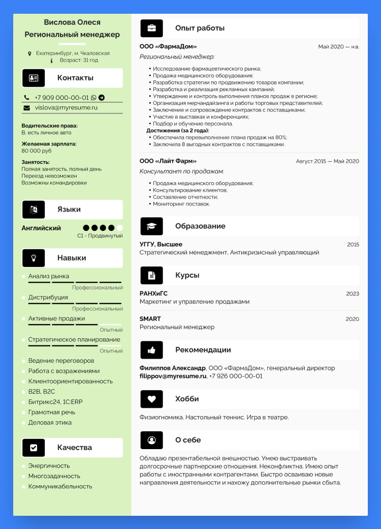 скачать шаблон резюме без фото