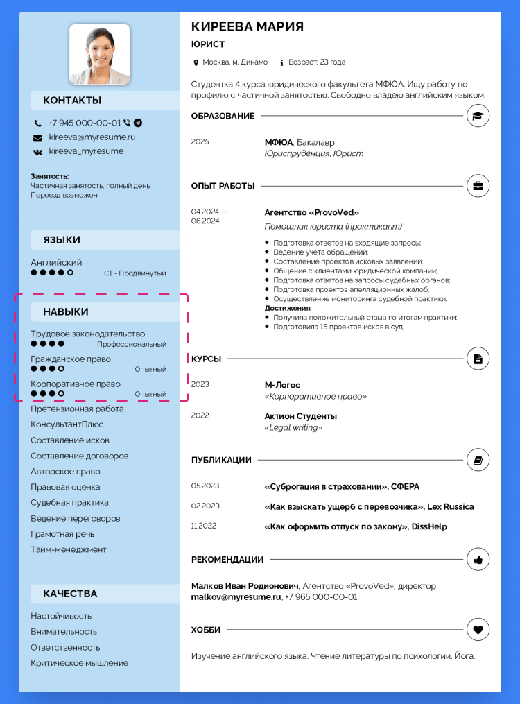 что входит в резюме для устройства на работу