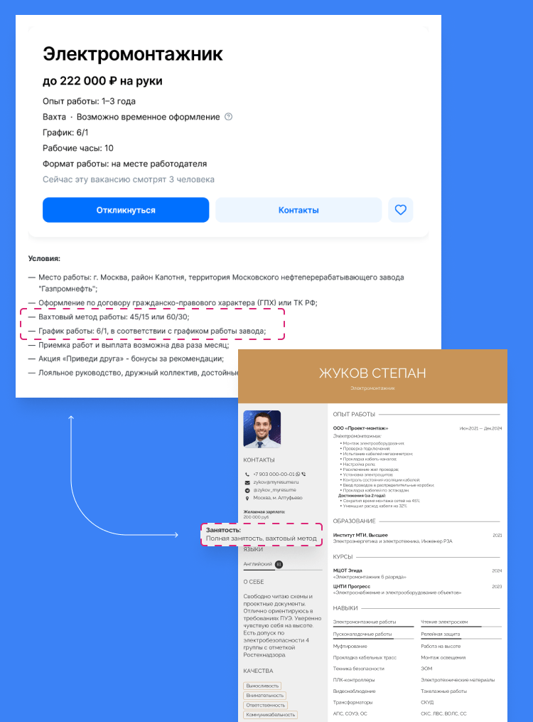 примеры резюме электромонтажника