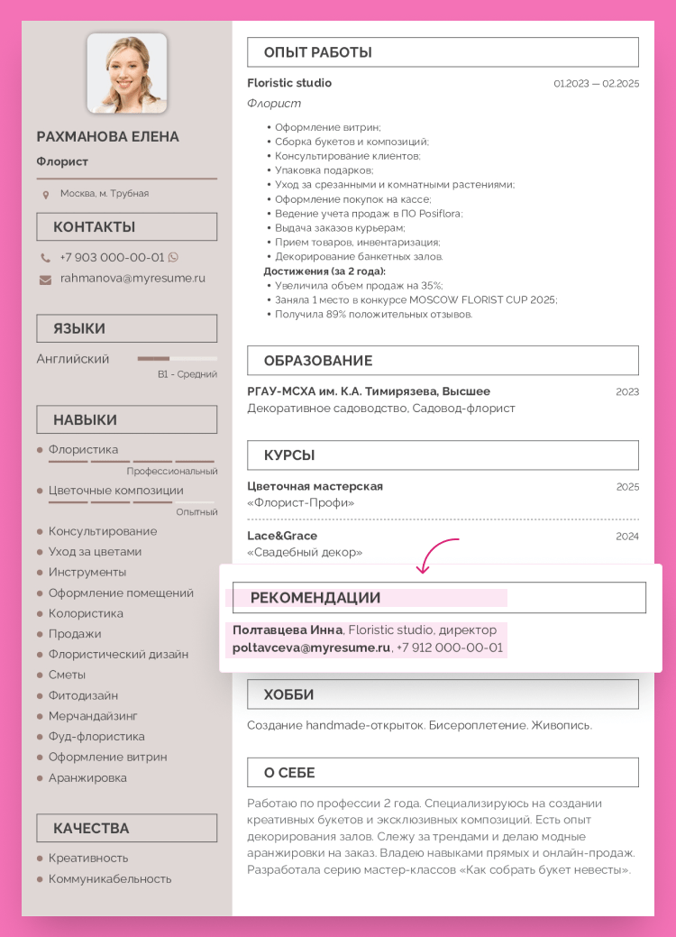 резюме флориста пример