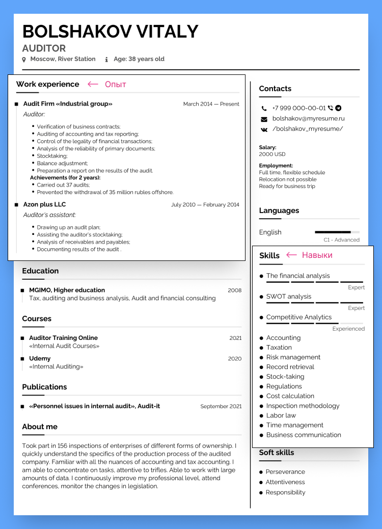 резюме в америке пример