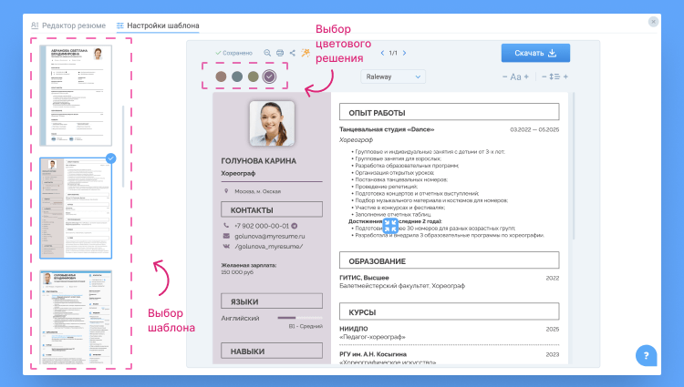 пример резюме хореографа