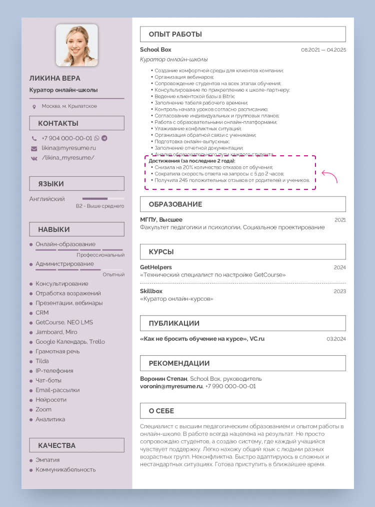 вопросы для составления резюме