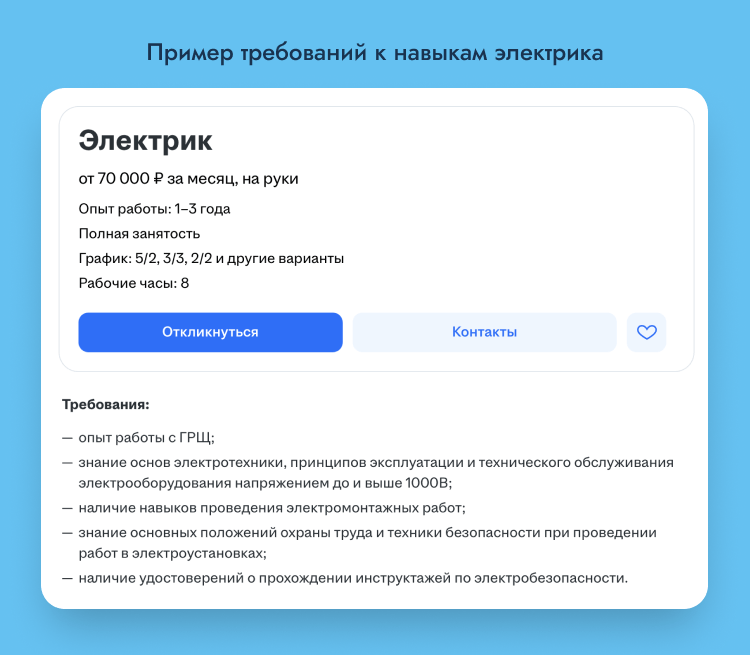 резюме на работу электрика