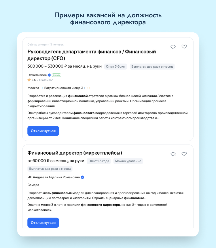 обязанности финансового директора для резюме