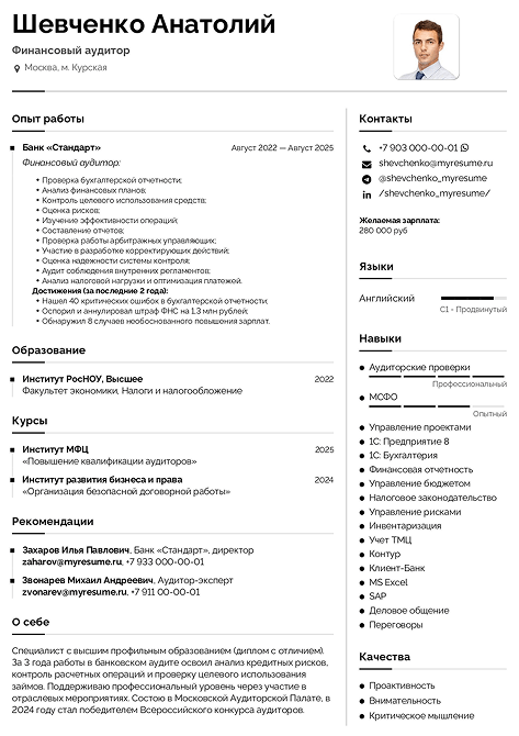 Резюме финансового аудитора образец резюме финансового аудитора
