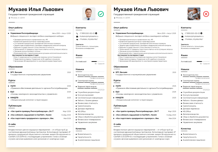 резюме государственного служащего образец