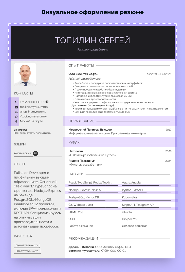 работающее резюме пример