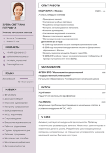 резюме учитель начальных классов