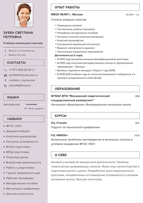 Резюме педагога начальных классов резюме учителя начальных классов образец