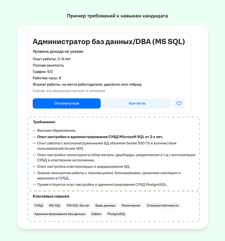 Database Administrator навыки для резюме