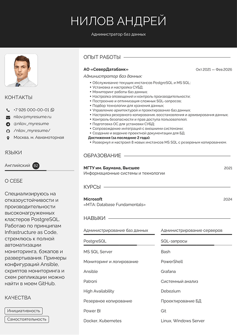 резюме администратора баз данных образец образец резюме администратора баз данных